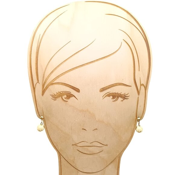 Vintage Carved Rose Drop Earrings with Brass Studs - Picture 3 of 3